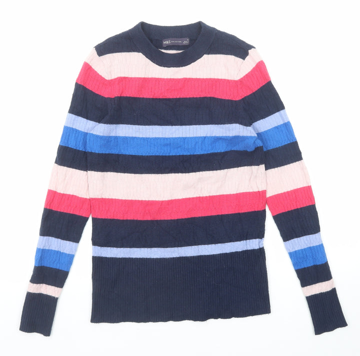 Marks and Spencer Womens Multicoloured Round Neck Striped Viscose Pullover Jumper Size 10
