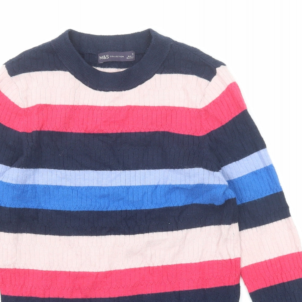 Marks and Spencer Womens Multicoloured Round Neck Striped Viscose Pullover Jumper Size 10
