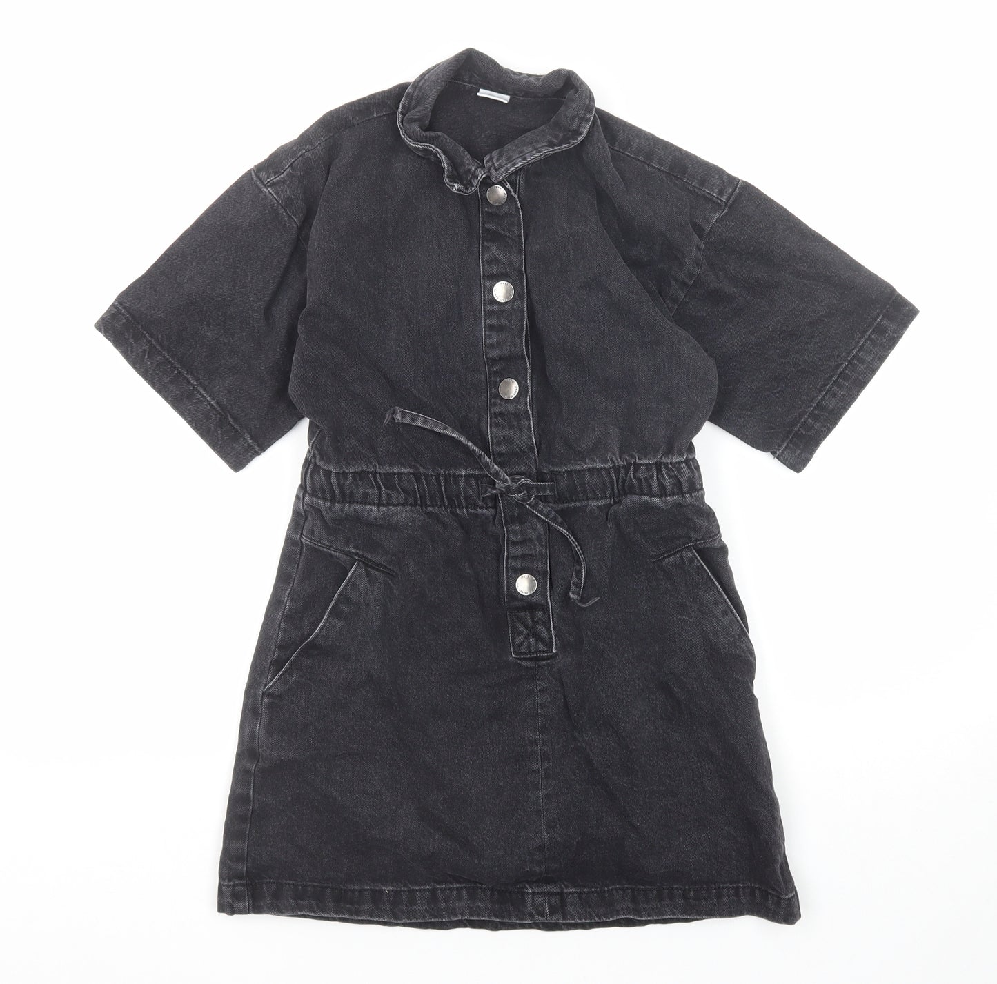 NEXT Girls Black Cotton Shirt Dress Size 8 Years Collared Snap