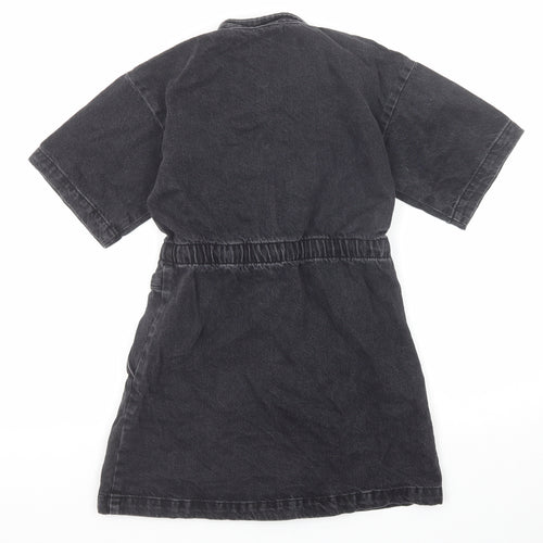 NEXT Girls Black Cotton Shirt Dress Size 8 Years Collared Snap