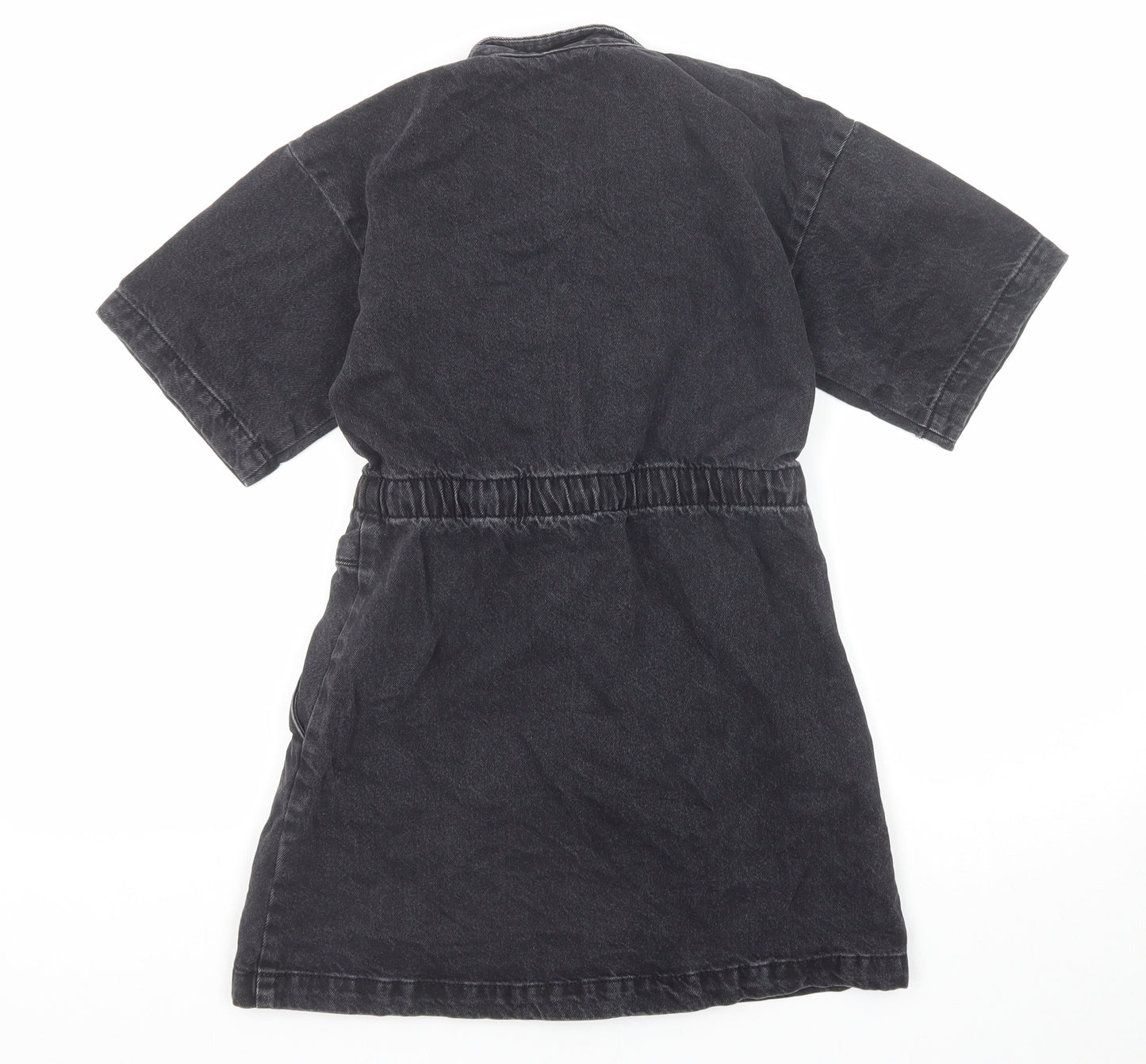 NEXT Girls Black Cotton Shirt Dress Size 8 Years Collared Snap