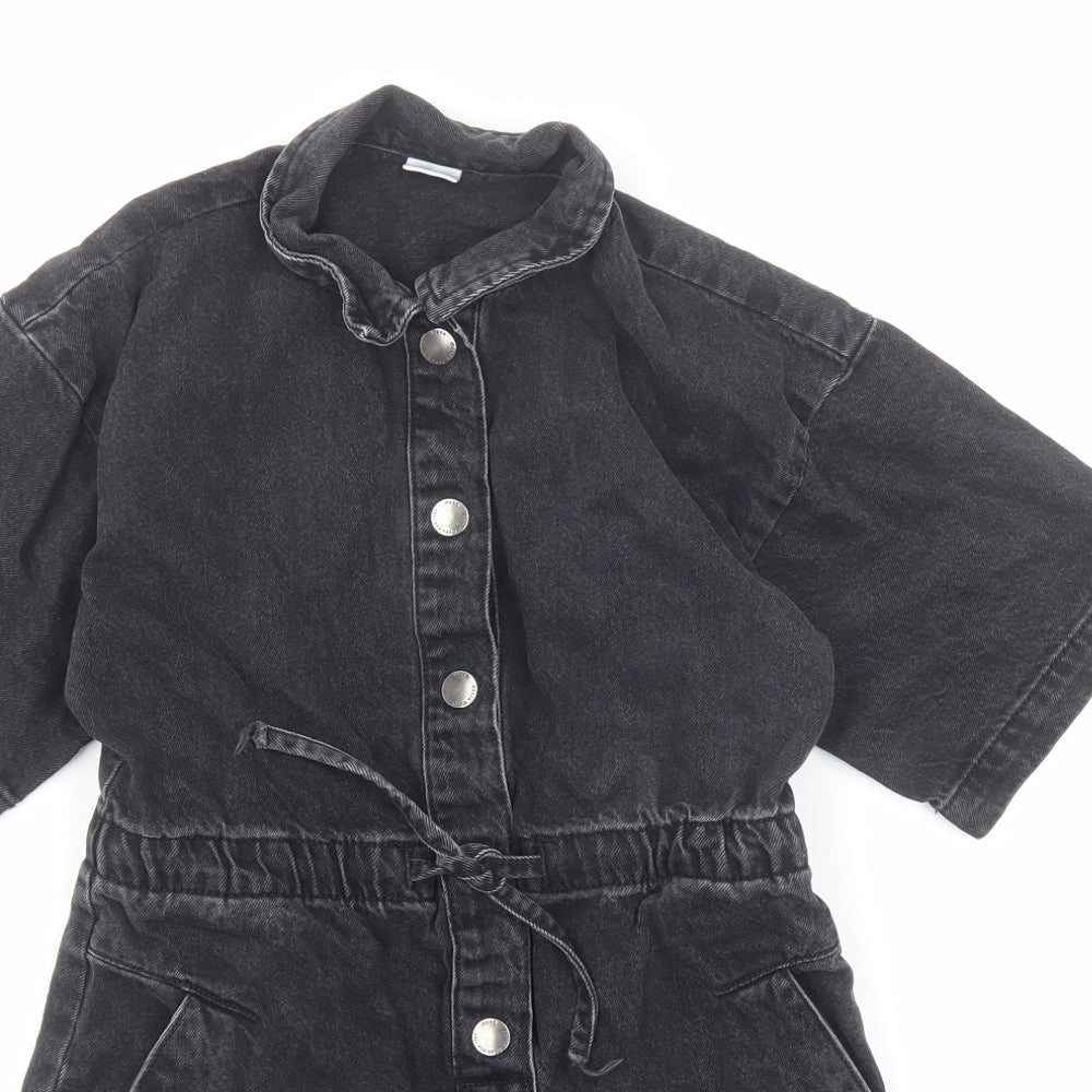 NEXT Girls Black Cotton Shirt Dress Size 8 Years Collared Snap