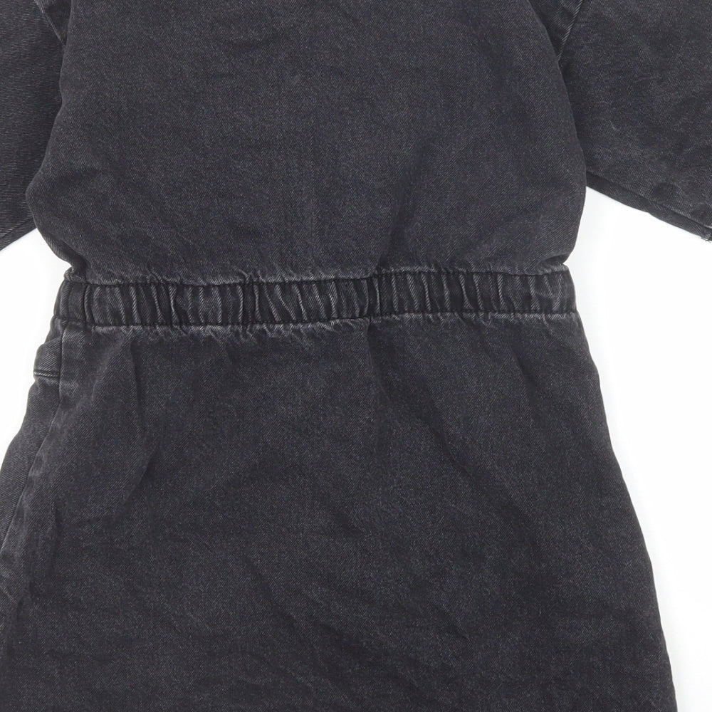 NEXT Girls Black Cotton Shirt Dress Size 8 Years Collared Snap