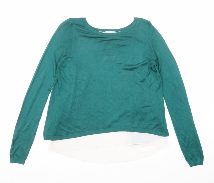 H&M Womens Green Round Neck Polyester Pullover Jumper Size XS