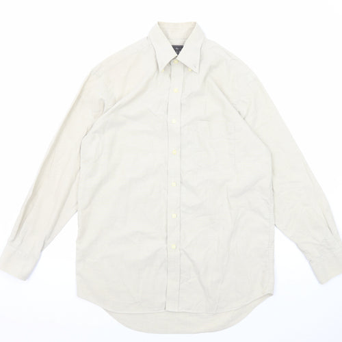 The Savile Row Mens Beige Cotton Button-Up Size 15.5 Collared Button