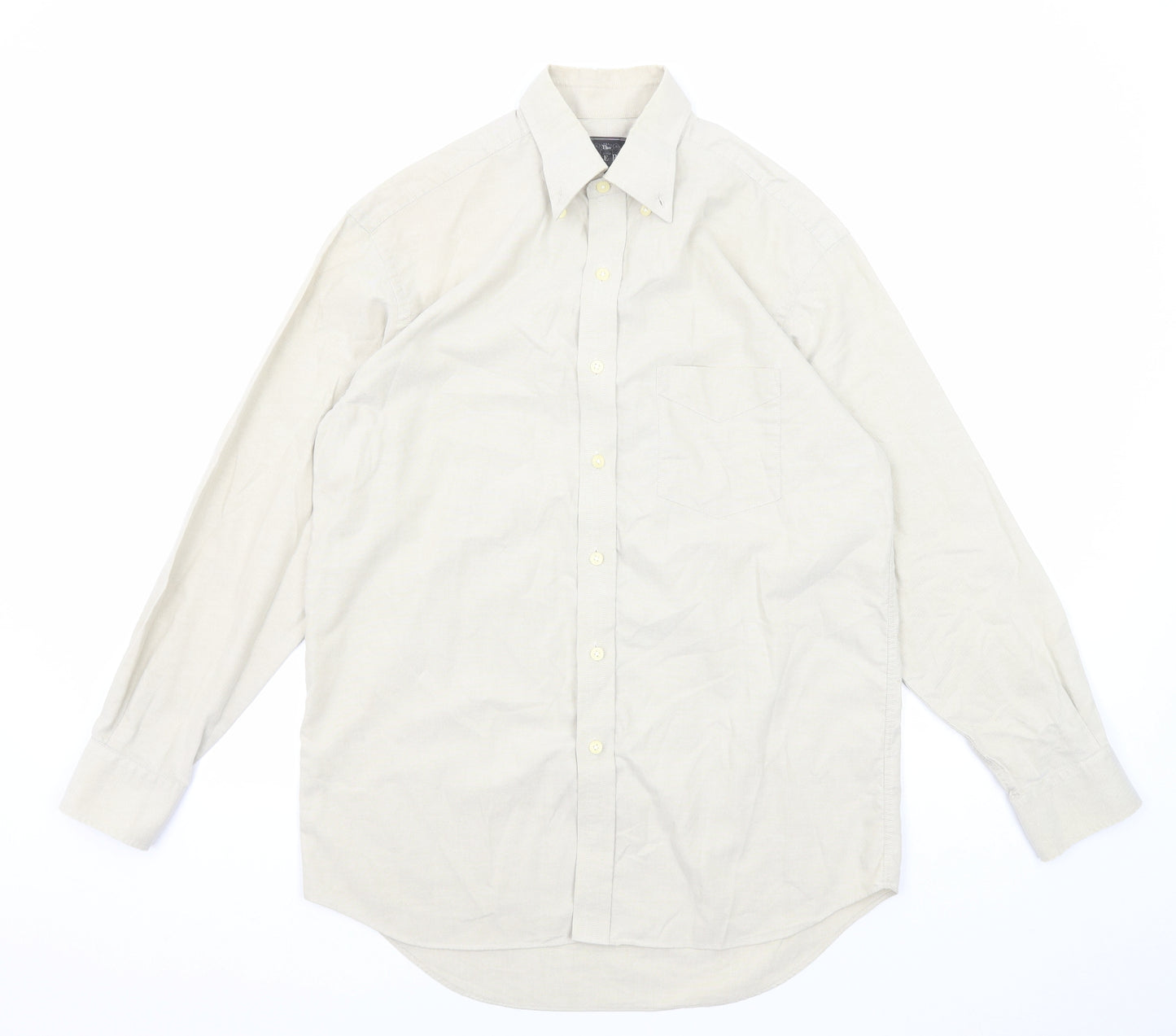 The Savile Row Mens Beige Cotton Button-Up Size 15.5 Collared Button