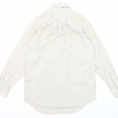 The Savile Row Mens Beige Cotton Button-Up Size 15.5 Collared Button
