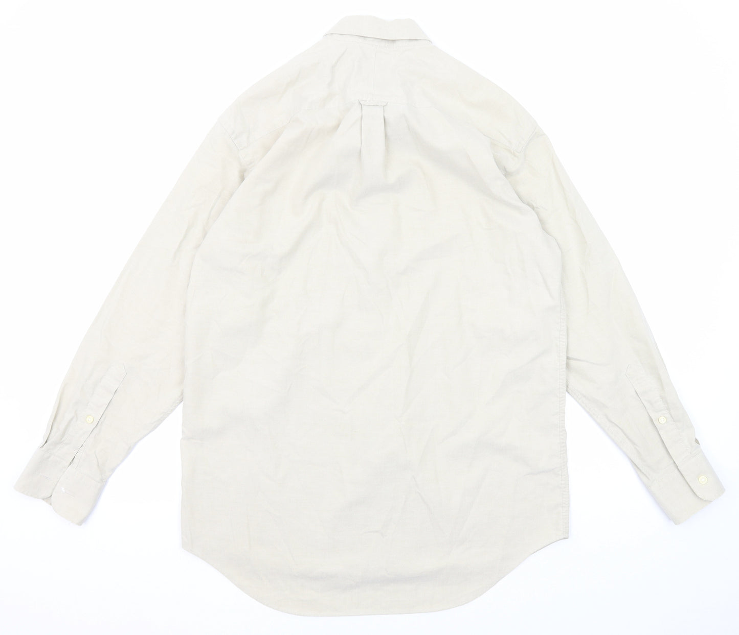 The Savile Row Mens Beige Cotton Button-Up Size 15.5 Collared Button