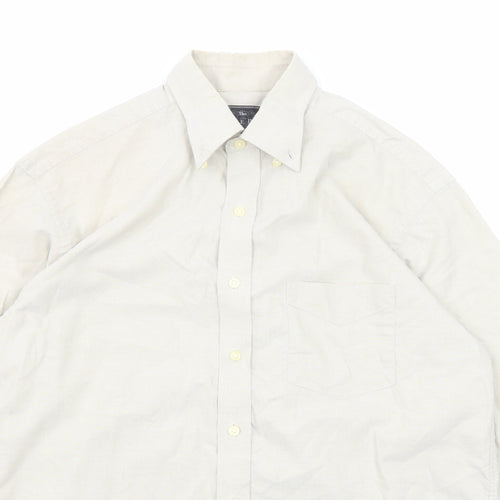 The Savile Row Mens Beige Cotton Button-Up Size 15.5 Collared Button