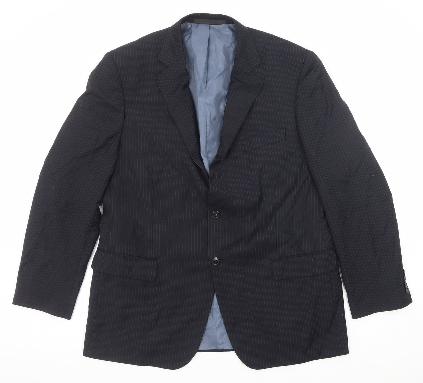 Marks and Spencer Mens Blue Striped Polyester Jacket Suit Jacket Size 44 Regular