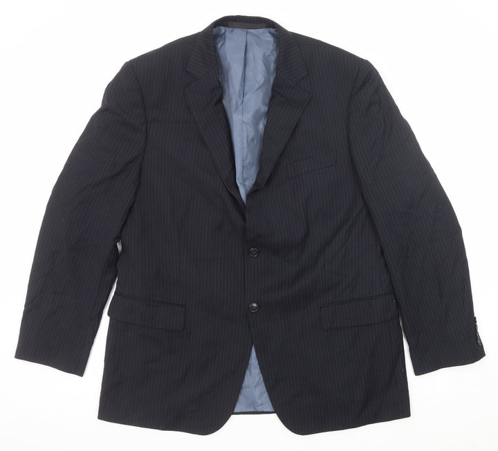 Marks and Spencer Mens Blue Striped Polyester Jacket Suit Jacket Size 44 Regular