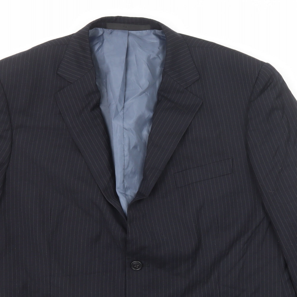 Marks and Spencer Mens Blue Striped Polyester Jacket Suit Jacket Size 44 Regular