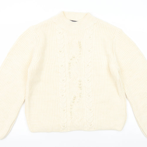 Marks and Spencer Womens White Round Neck Acrylic Pullover Jumper Size M