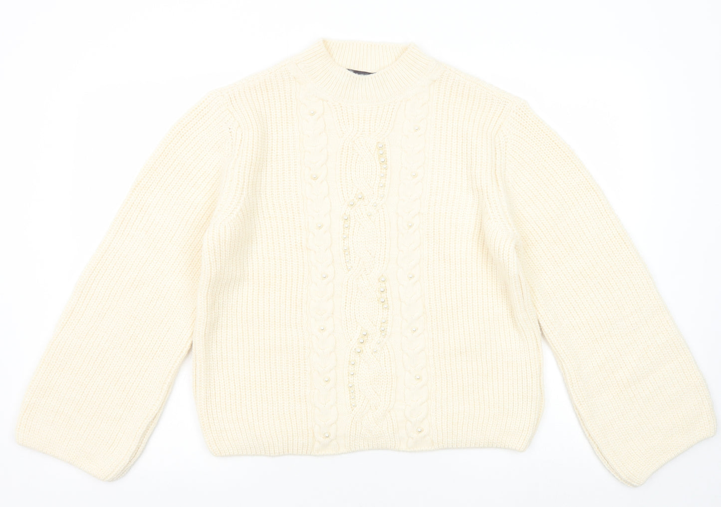 Marks and Spencer Womens White Round Neck Acrylic Pullover Jumper Size M