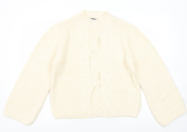Marks and Spencer Womens White Round Neck Acrylic Pullover Jumper Size M