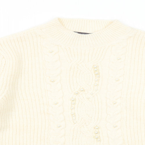 Marks and Spencer Womens White Round Neck Acrylic Pullover Jumper Size M