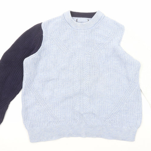 Marks and Spencer Womens Blue Round Neck Cotton Pullover Jumper Size L - Colourblock