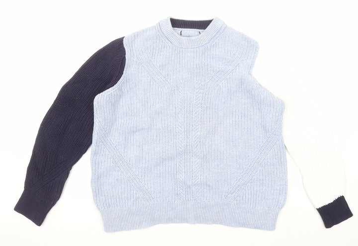 Marks and Spencer Womens Blue Round Neck Cotton Pullover Jumper Size L - Colourblock