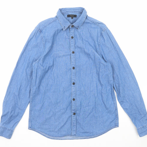 Villain Mens Blue Cotton Button-Up Size M Collared Button