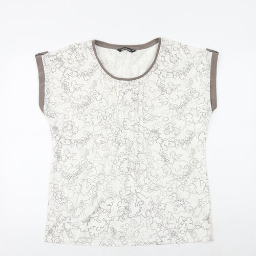 Bonmarché Womens White Geometric Polyester Basic T-Shirt Size 14 Round Neck