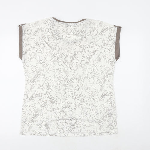 Bonmarché Womens White Geometric Polyester Basic T-Shirt Size 14 Round Neck