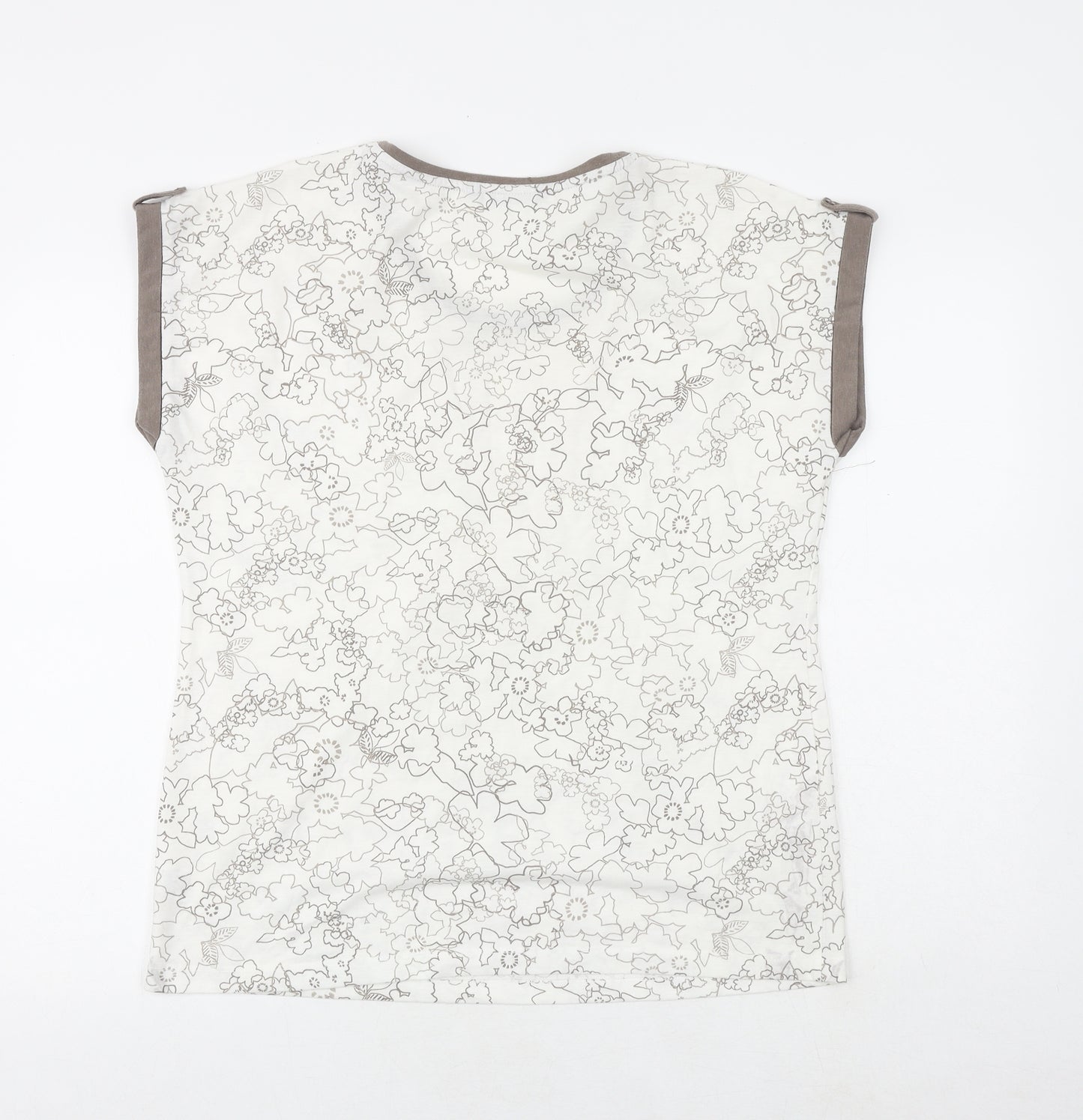 Bonmarché Womens White Geometric Polyester Basic T-Shirt Size 14 Round Neck