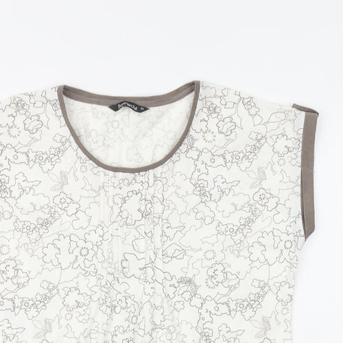 Bonmarché Womens White Geometric Polyester Basic T-Shirt Size 14 Round Neck