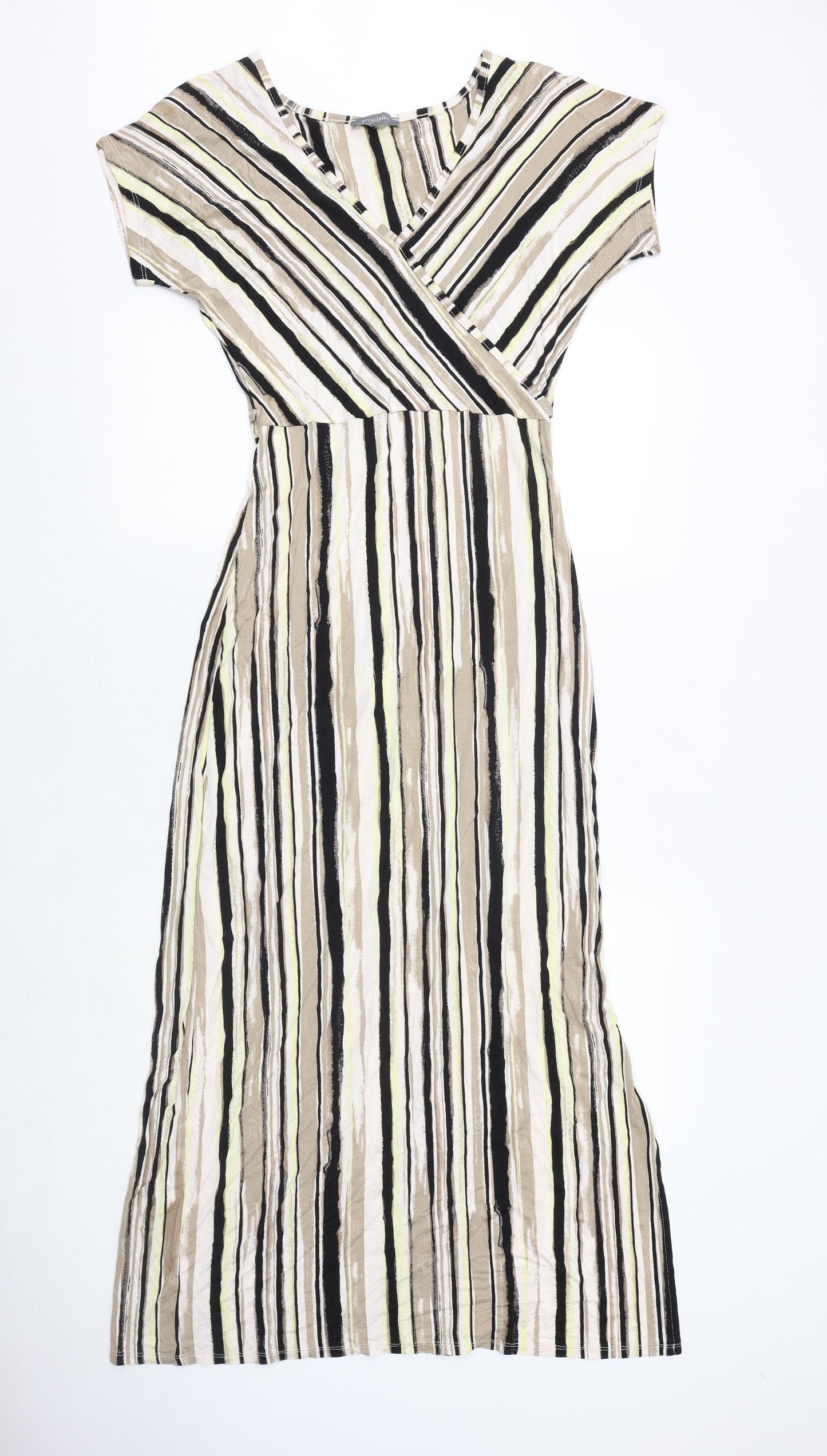 Principles Womens Multicoloured Striped Viscose Maxi Size 10 V-Neck Pullover - Wrap Front Detail