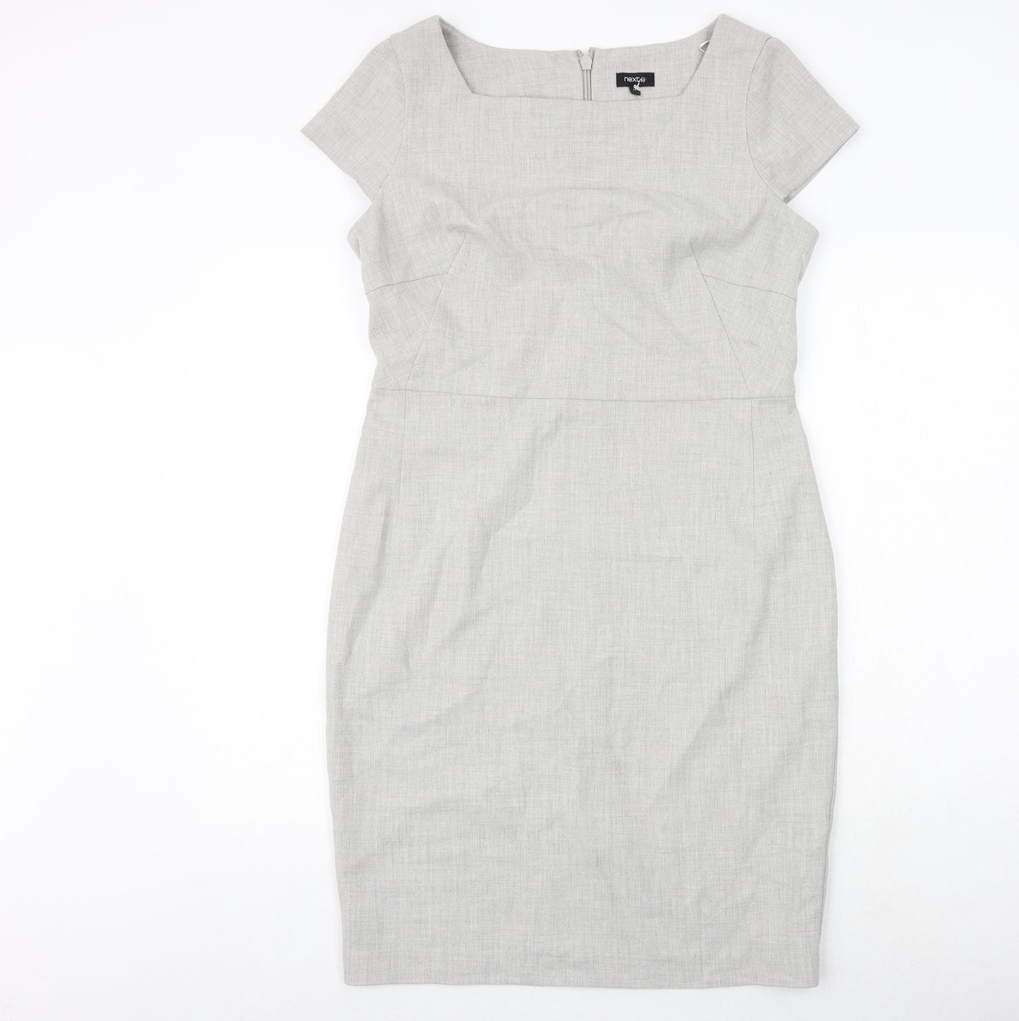 NEXT Womens Beige Polyester Pencil Dress Size 14 Square Neck Zip