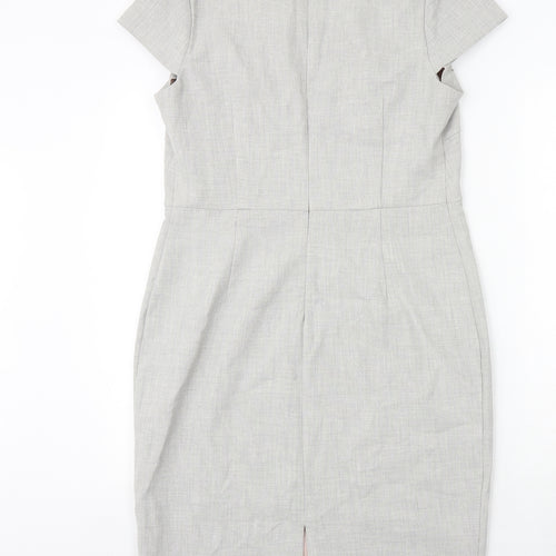 NEXT Womens Beige Polyester Pencil Dress Size 14 Square Neck Zip