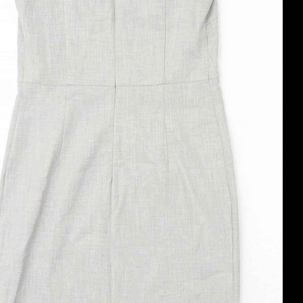 NEXT Womens Beige Polyester Pencil Dress Size 14 Square Neck Zip