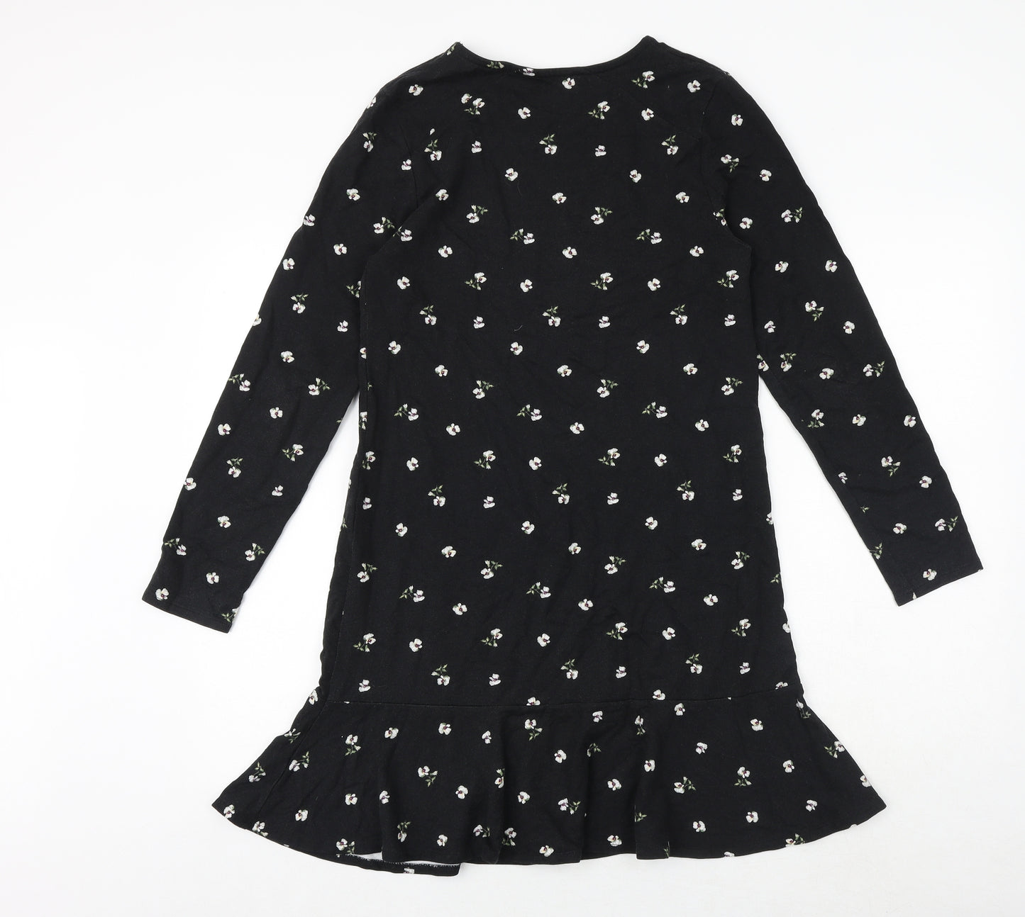 Jack Wills Womens Black Floral Polyester T-Shirt Dress Size 10 Boat Neck Pullover