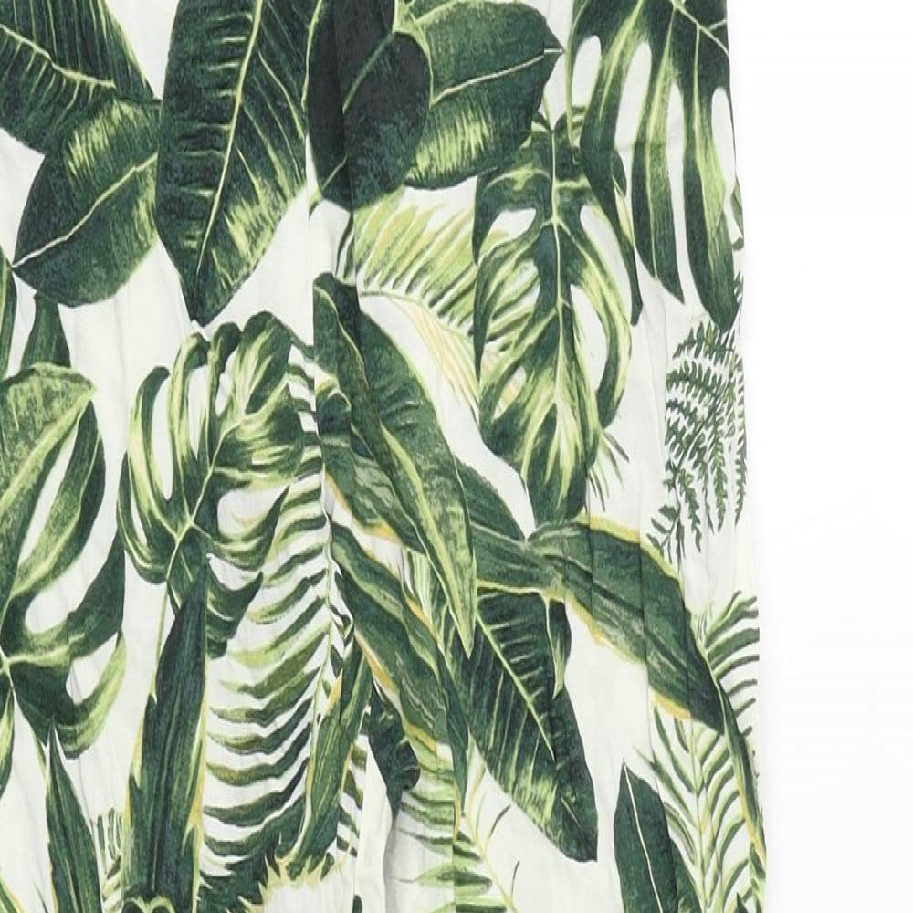 H&M Womens Green Geometric Viscose Trousers Size 8 Regular Tie