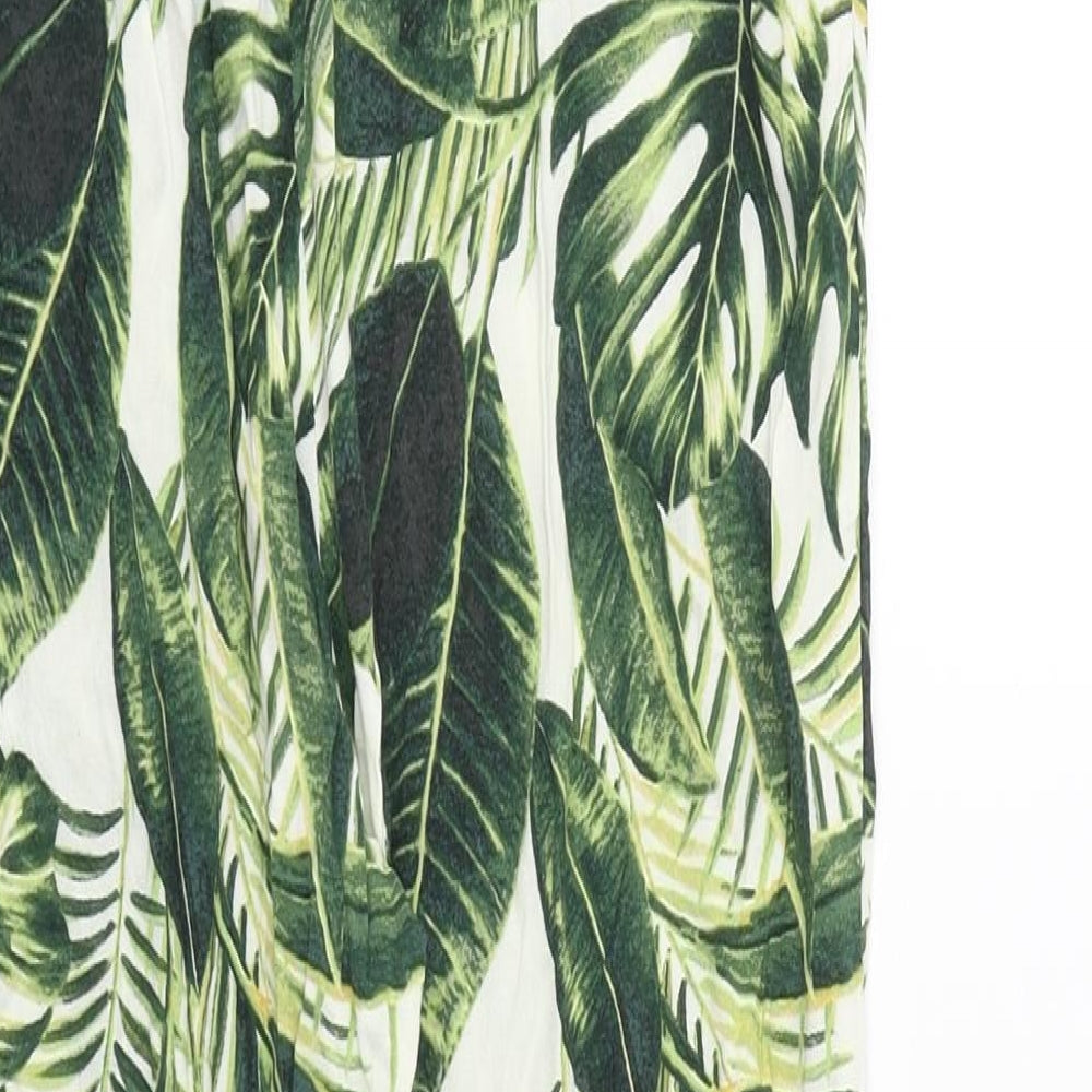 H&M Womens Green Geometric Viscose Trousers Size 8 Regular Tie