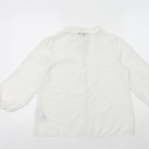 New Look Womens White Polka Dot Polyester Basic Button-Up Size 6 Round Neck
