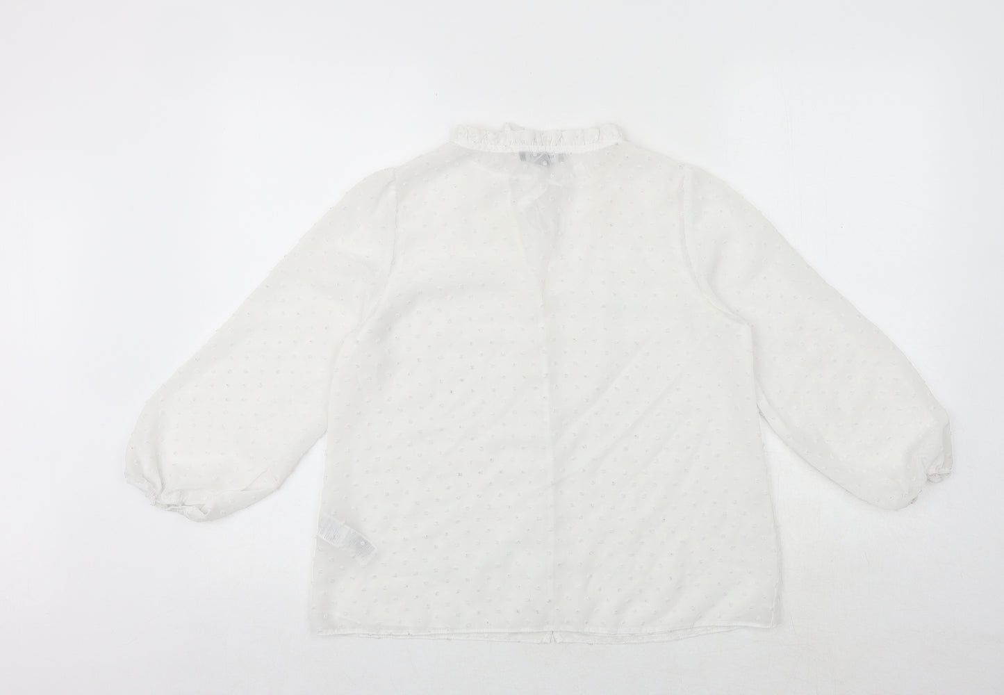 New Look Womens White Polka Dot Polyester Basic Button-Up Size 6 Round Neck