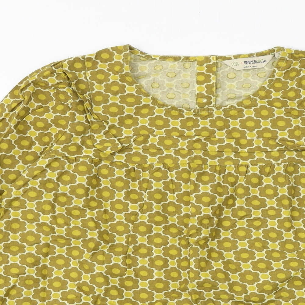 Regatta Womens Yellow Floral 100% Cotton Basic Blouse Size 10 Round Neck