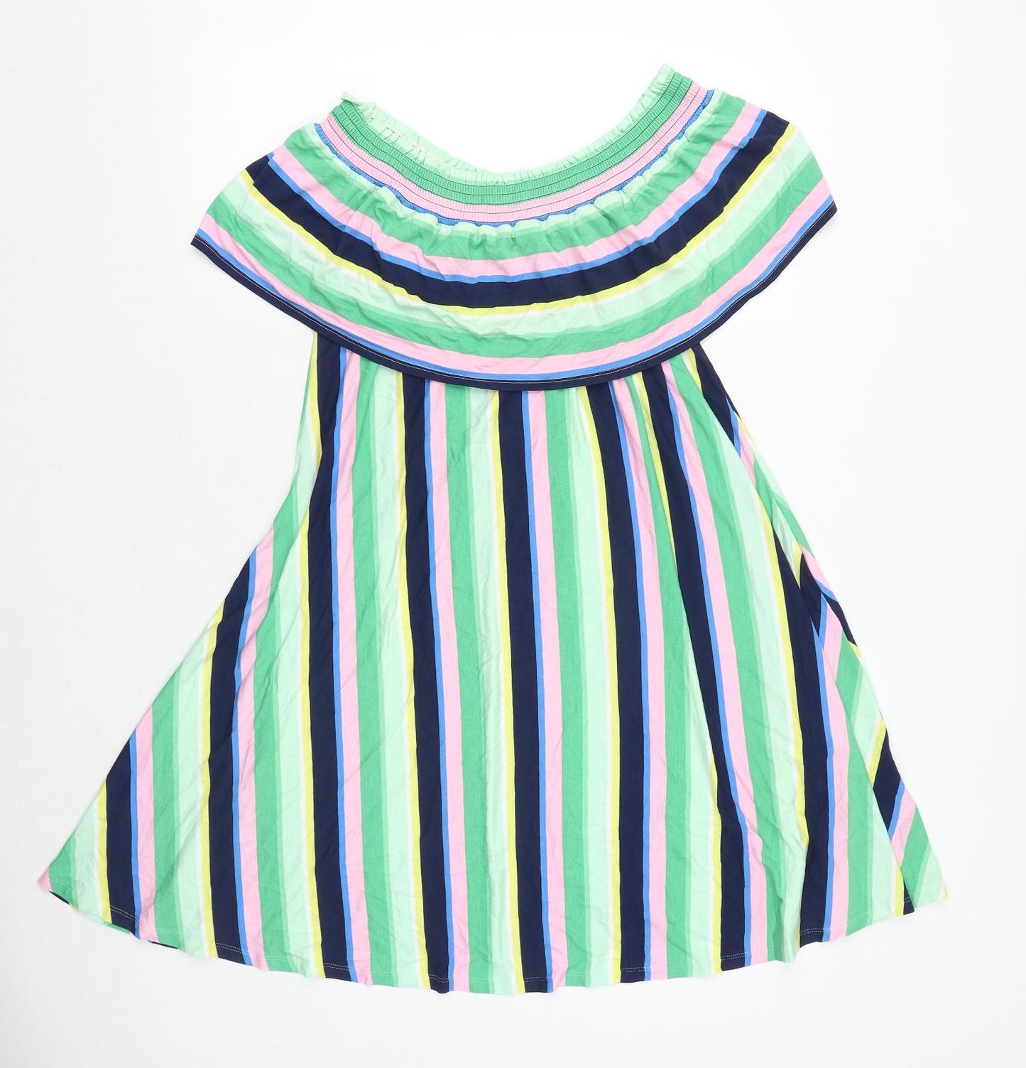 Marks and Spencer Womens Multicoloured Striped Viscose Trapeze & Swing Size 16 Round Neck Pullover