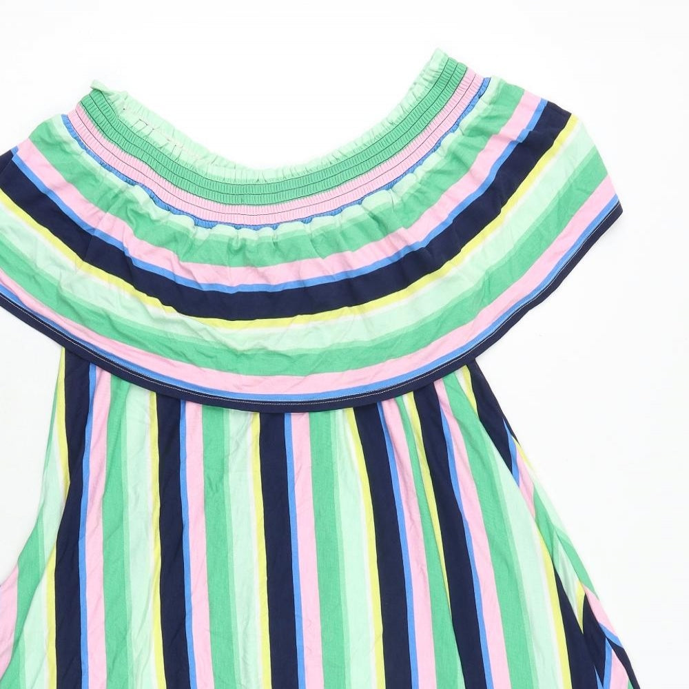 Marks and Spencer Womens Multicoloured Striped Viscose Trapeze & Swing Size 16 Round Neck Pullover