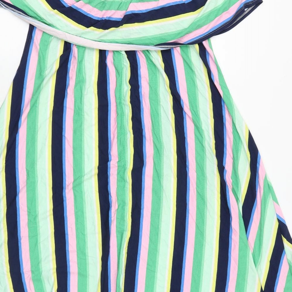 Marks and Spencer Womens Multicoloured Striped Viscose Trapeze & Swing Size 16 Round Neck Pullover