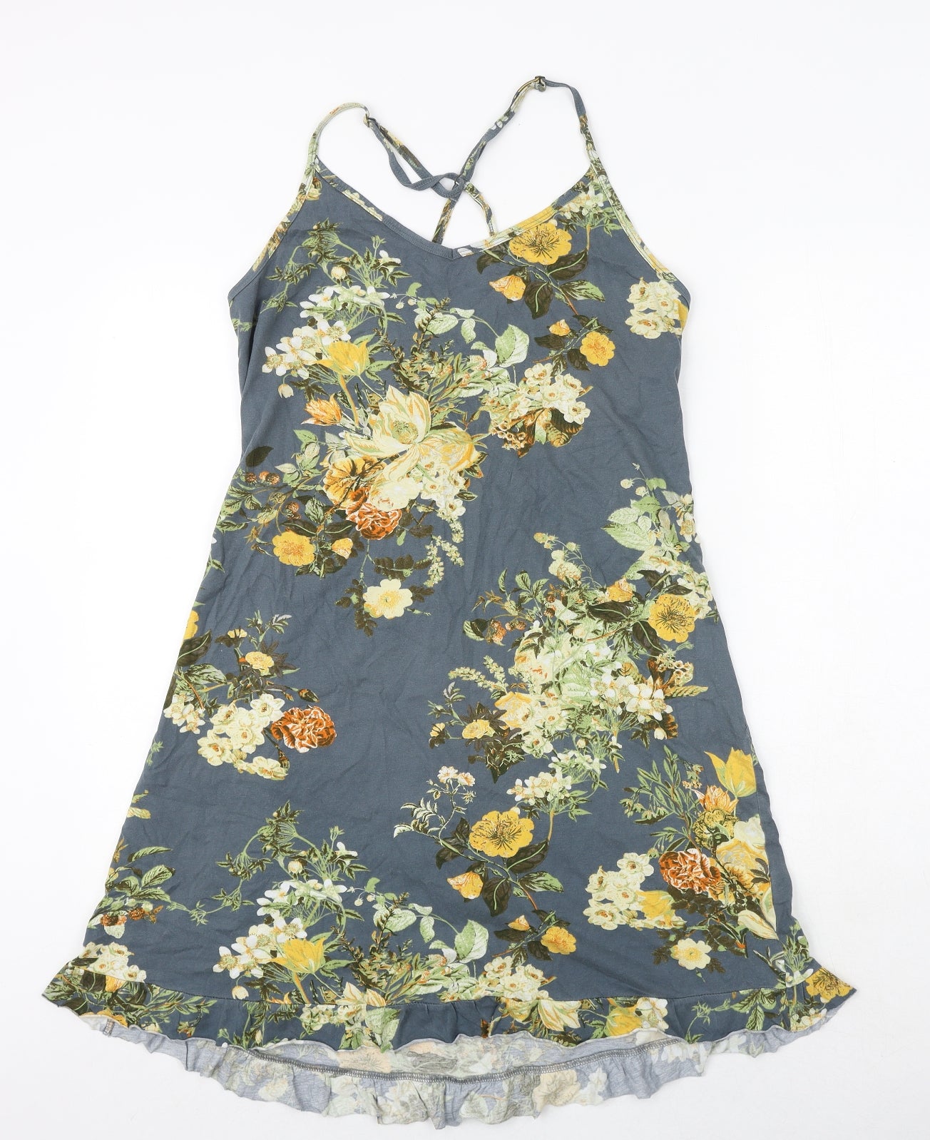 NEXT Womens Grey Floral 100% Cotton Cami Dress Size 14