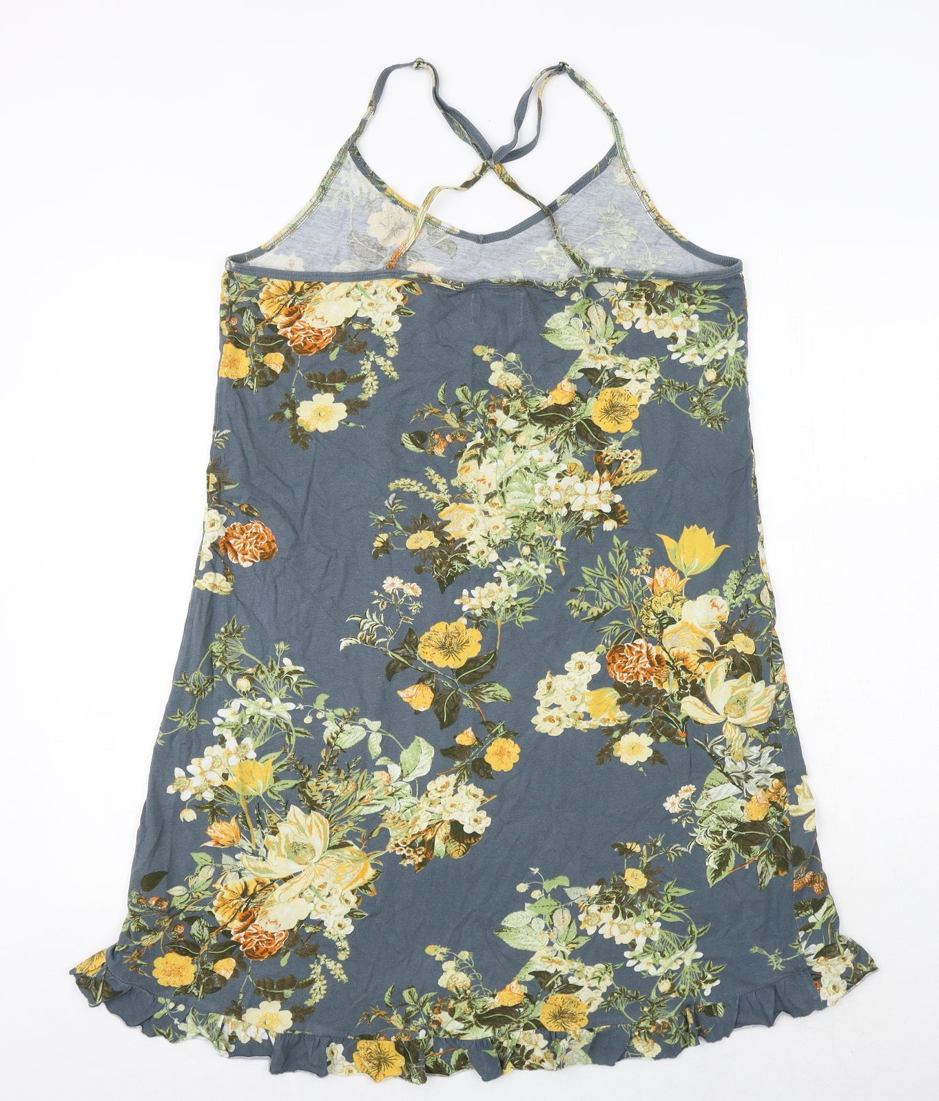 NEXT Womens Grey Floral 100% Cotton Cami Dress Size 14