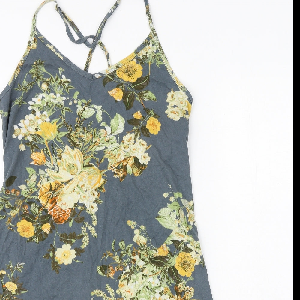 NEXT Womens Grey Floral 100% Cotton Cami Dress Size 14