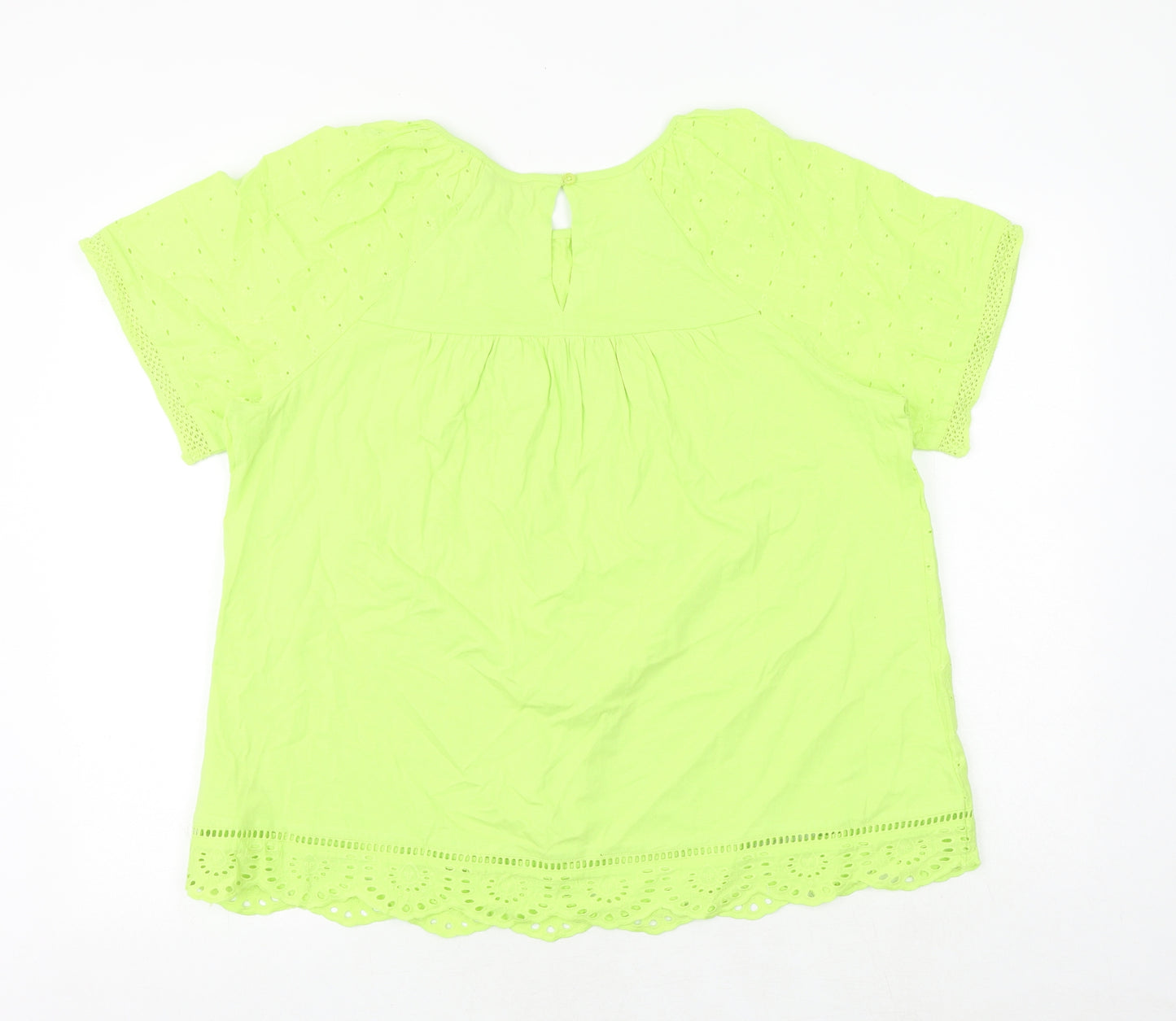 NEXT Womens Green 100% Cotton Basic Blouse Size 16 Round Neck - Broderie Anglaise