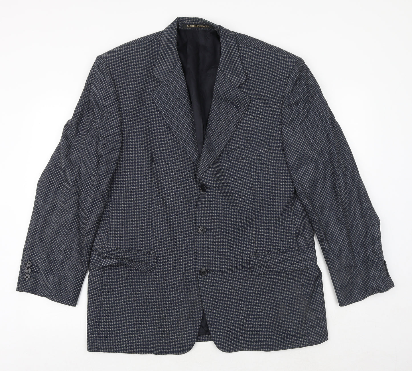 Marks and Spencer Mens Blue Geometric Wool Jacket Suit Jacket Size 42 Regular