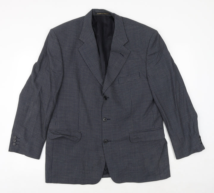 Marks and Spencer Mens Blue Geometric Wool Jacket Suit Jacket Size 42 Regular