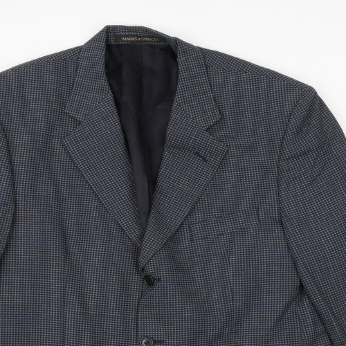 Marks and Spencer Mens Blue Geometric Wool Jacket Suit Jacket Size 42 Regular