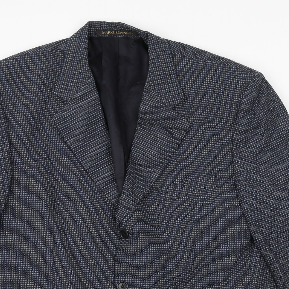 Marks and Spencer Mens Blue Geometric Wool Jacket Suit Jacket Size 42 Regular
