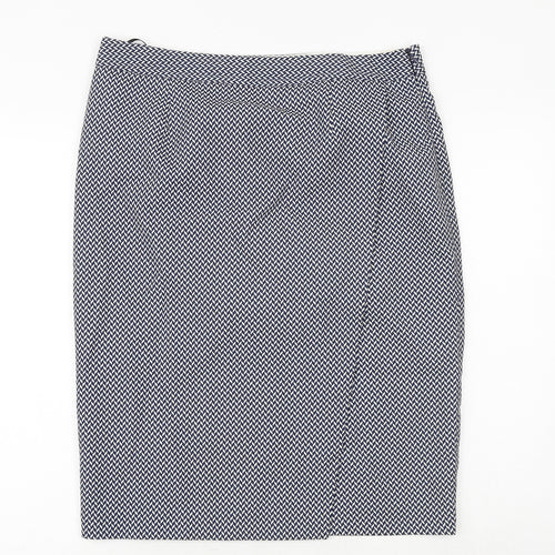 NEXT Womens Blue Geometric Polyester A-Line Skirt Size 14 Zip