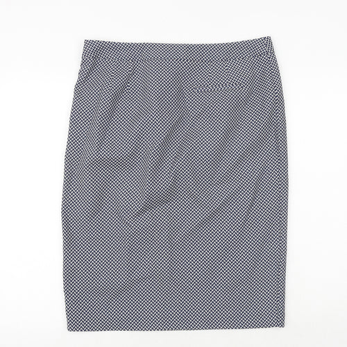NEXT Womens Blue Geometric Polyester A-Line Skirt Size 14 Zip